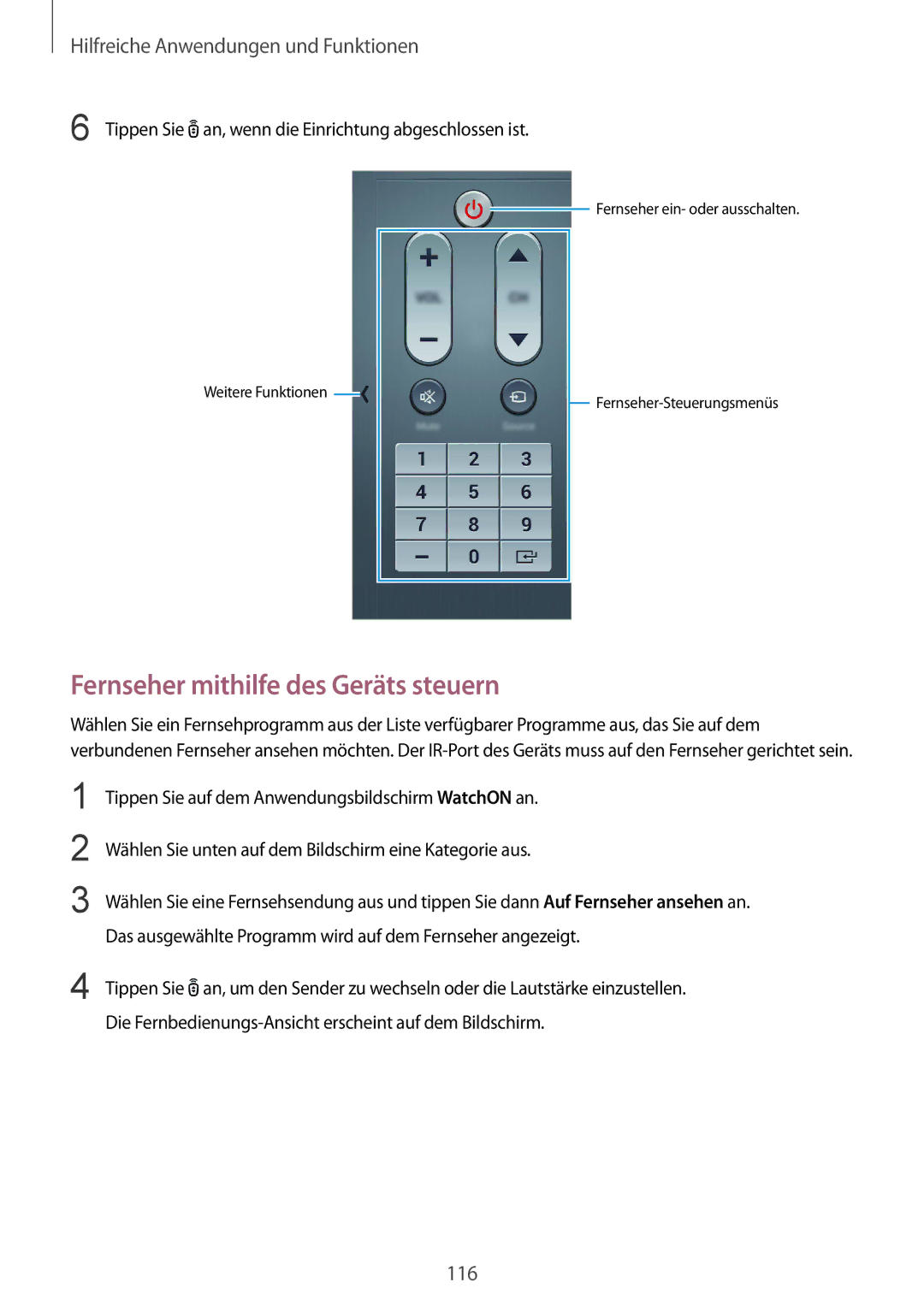 Samsung SM-T805NTSASEB, SM-T805NZWAXEO, SM-T805NZWAATO, SM-T805NTSAATO, SM-T805NZWADBT Fernseher mithilfe des Geräts steuern 