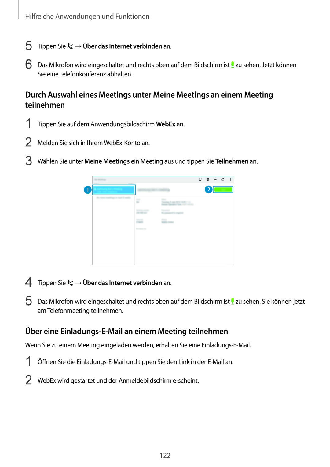 Samsung SM-T805NTSAEUR, SM-T805NZWAXEO, SM-T805NZWAATO manual Über eine Einladungs-E-Mail an einem Meeting teilnehmen 