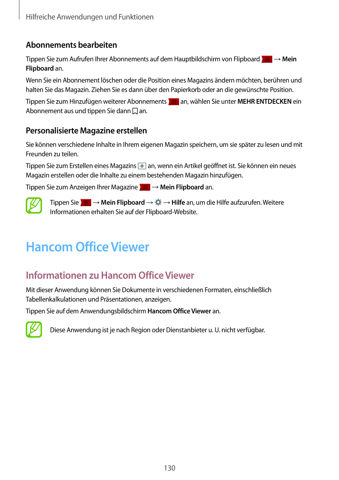 Samsung SM-T805NZWAXEO, SM-T805NZWAATO, SM-T805NTSAATO Informationen zu Hancom Office Viewer, Abonnements bearbeiten 