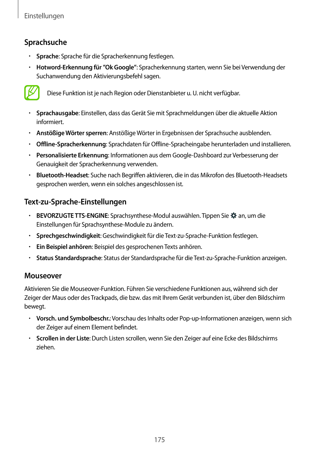 Samsung SM-T805NZWASEB, SM-T805NZWAXEO, SM-T805NZWAATO, SM-T805NTSAATO manual Text-zu-Sprache-Einstellungen, Mouseover 