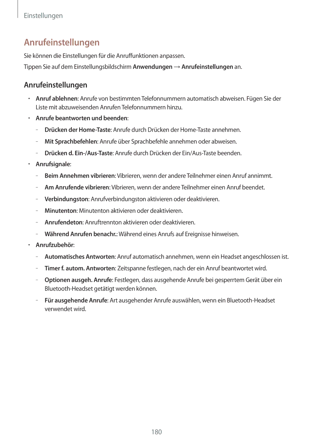 Samsung SM-T805NZWATPH, SM-T805NZWAXEO manual Anrufeinstellungen, Anrufe beantworten und beenden, Anrufsignale, Anrufzubehör 