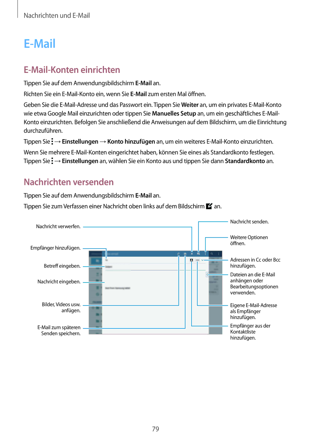 Samsung SM-T805NZWAATO, SM-T805NZWAXEO, SM-T805NTSAATO, SM-T805NZWADBT, SM-T805NTSAVD2 manual Mail-Konten einrichten 