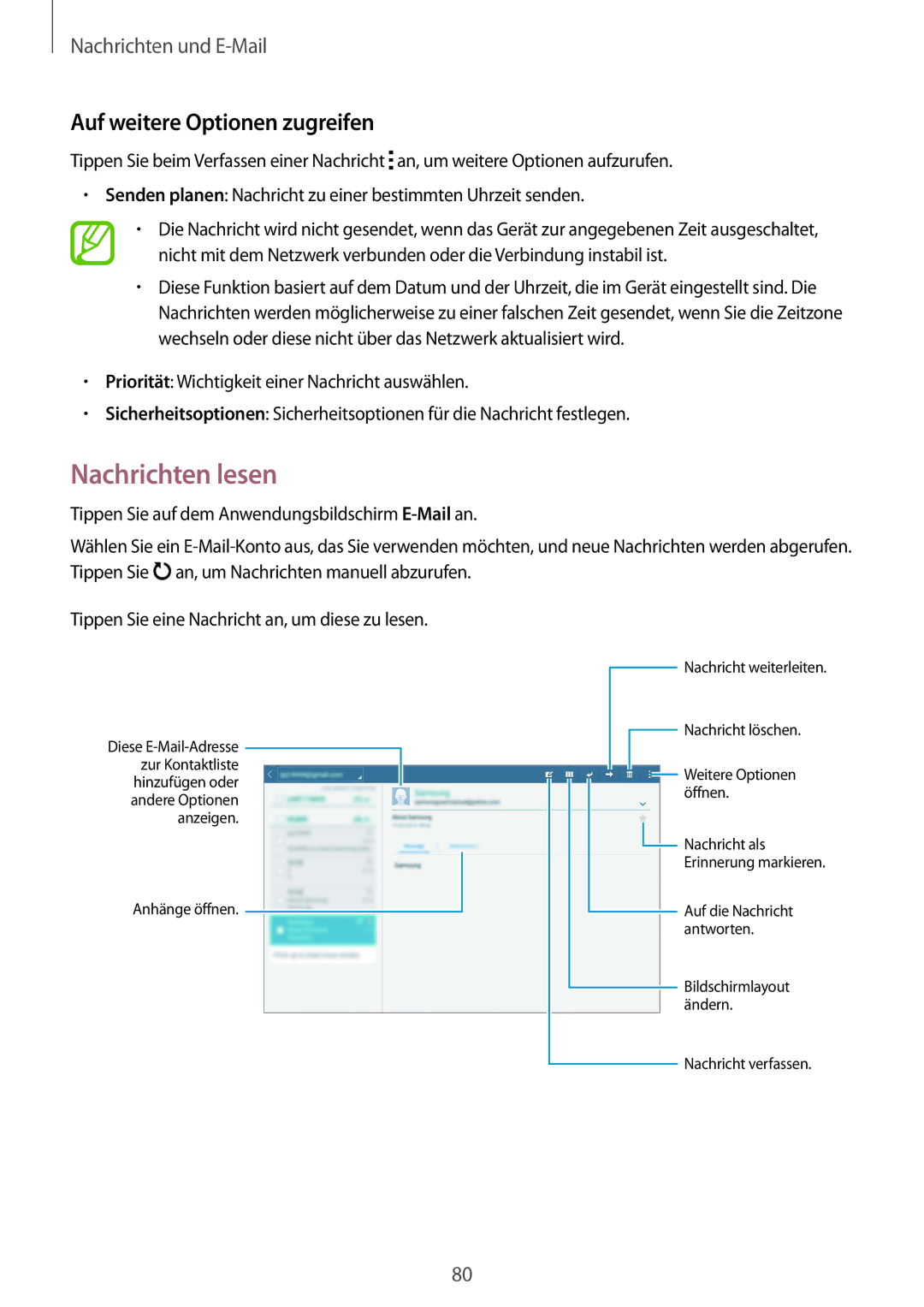 Samsung SM-T805NTSAATO, SM-T805NZWAXEO, SM-T805NZWAATO, SM-T805NZWADBT Nachrichten lesen, Auf weitere Optionen zugreifen 