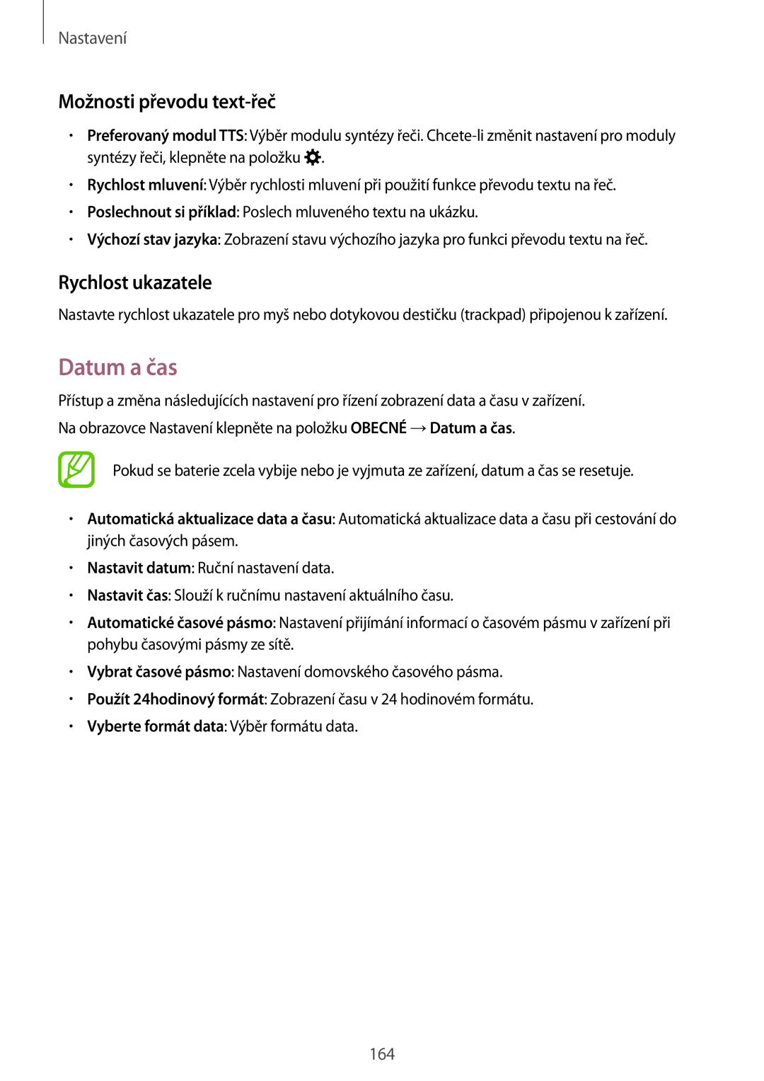 Samsung SM-T805NTSAXEH, SM-T805NZWAXEO, SM-T805NZWAATO manual Datum a čas, Možnosti převodu text-řeč, Rychlost ukazatele 