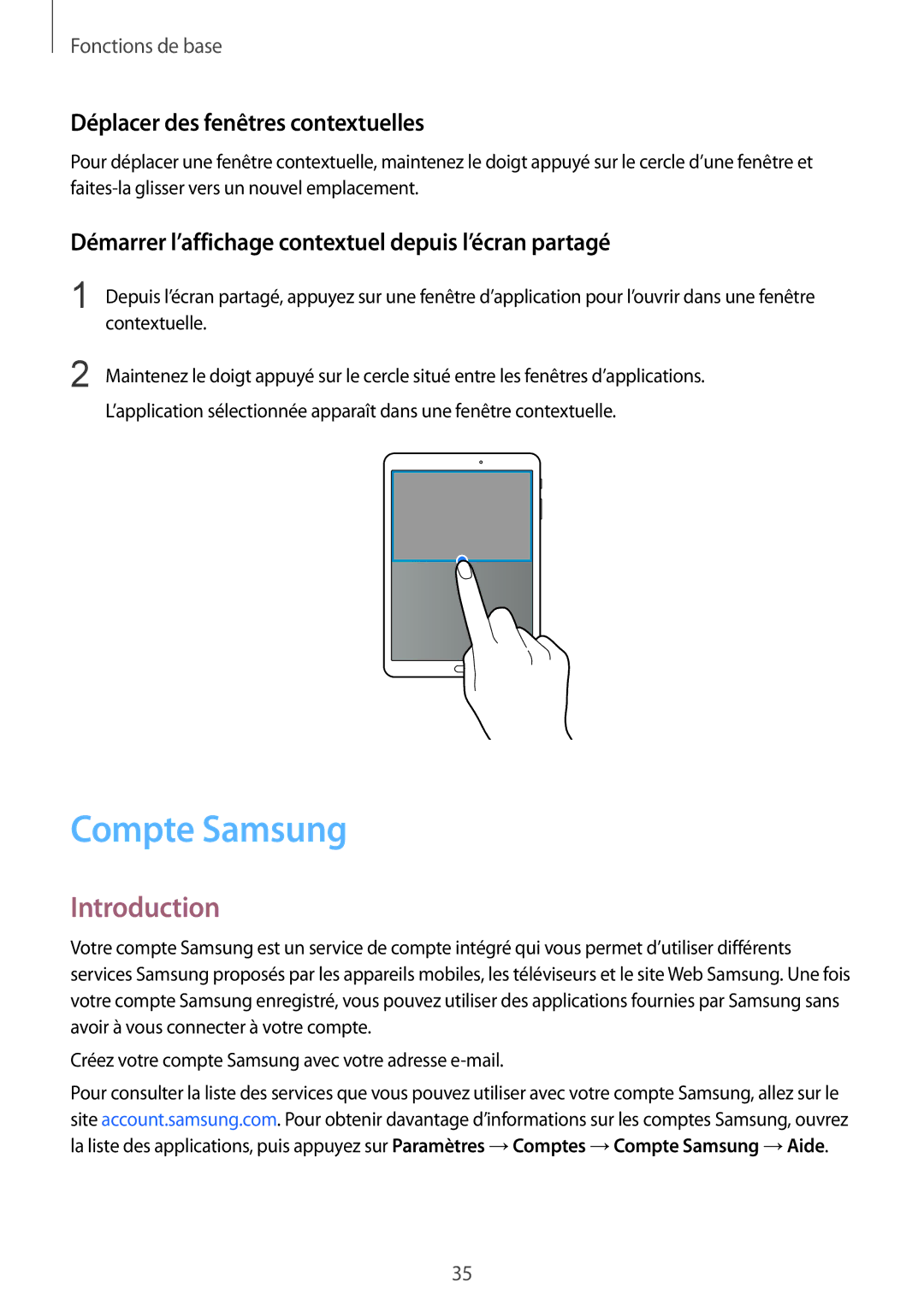 Samsung SM-T710NZKEXEF, SM-T810NZDEXEF, SM-T710NZWEXEF, SM-T810NZKEXEF Compte Samsung, Déplacer des fenêtres contextuelles 