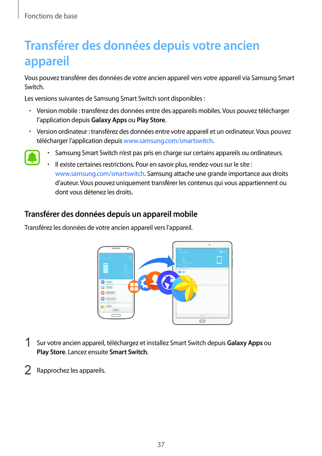 Samsung SM-T710NZWEXEF, SM-T810NZDEXEF, SM-T810NZKEXEF, SM-T810NZWEXEF Transférer des données depuis votre ancien appareil 