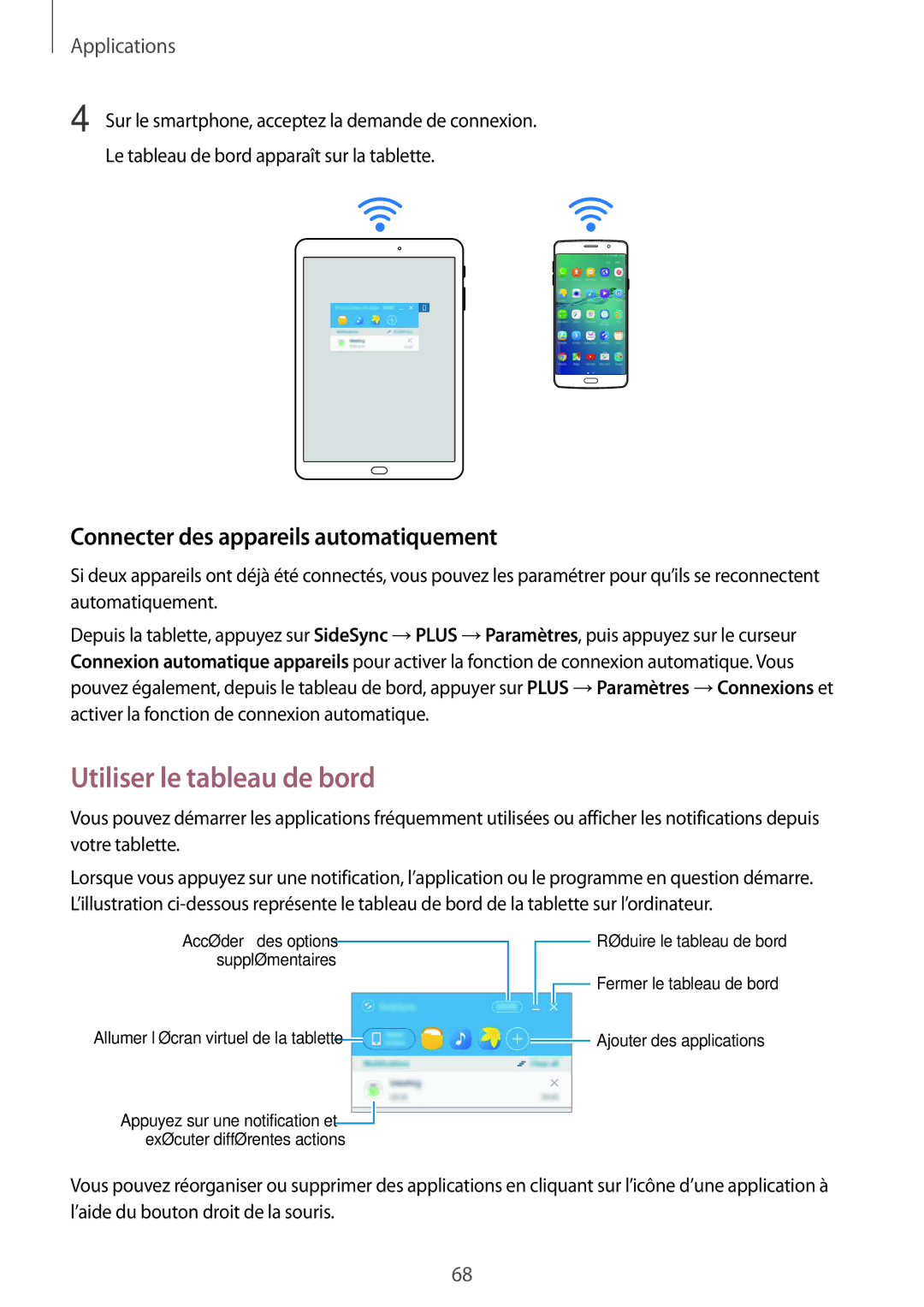 Samsung SM-T810NZKEXEF, SM-T810NZDEXEF, SM-T710NZWEXEF Utiliser le tableau de bord, Connecter des appareils automatiquement 