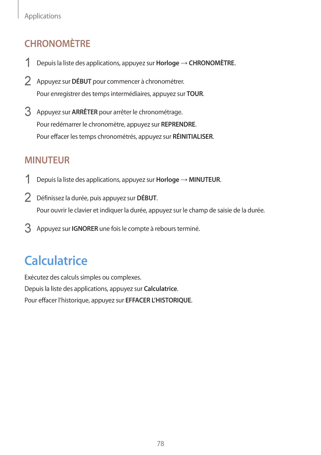 Samsung SM-T810NZDEXEF, SM-T710NZWEXEF, SM-T810NZKEXEF, SM-T810NZWEXEF, SM-T810NZWFXEF manual Calculatrice, Chronomètre 