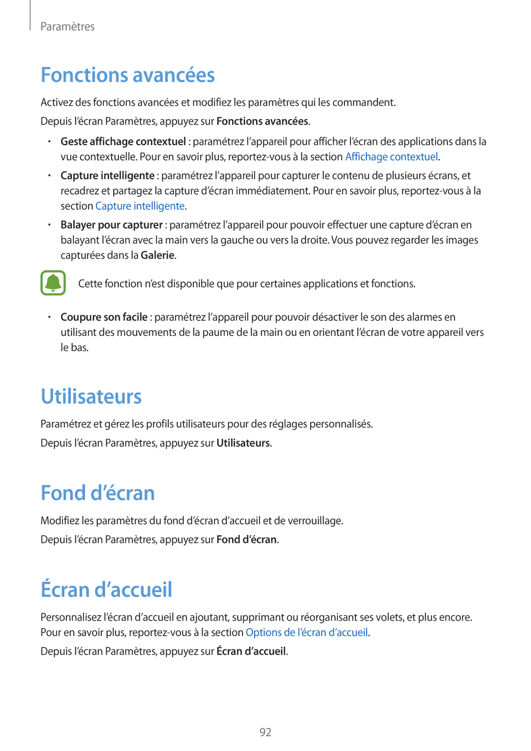 Samsung SM-T810NZKEXEF, SM-T810NZDEXEF, SM-T710NZWEXEF, SM-T810NZWEXEF manual Fonctions avancées, Utilisateurs, Fond d’écran 