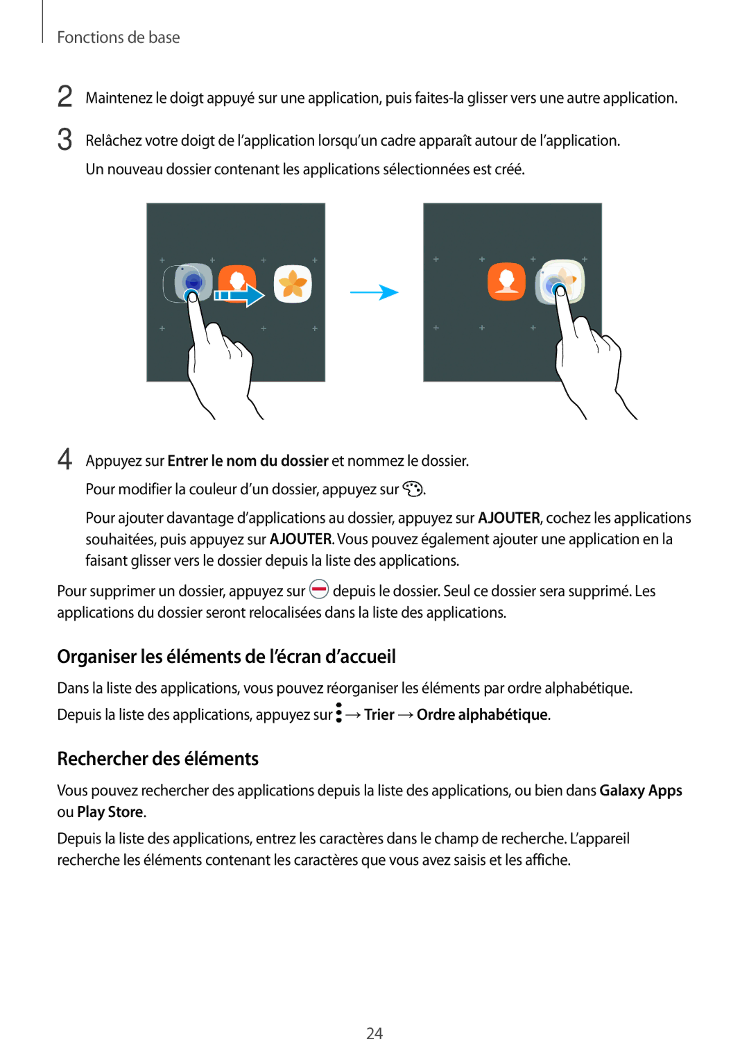 Samsung SM-T810NZDEXEF, SM-T710NZWEXEF, SM-T810NZKEXEF Organiser les éléments de l’écran d’accueil, Rechercher des éléments 