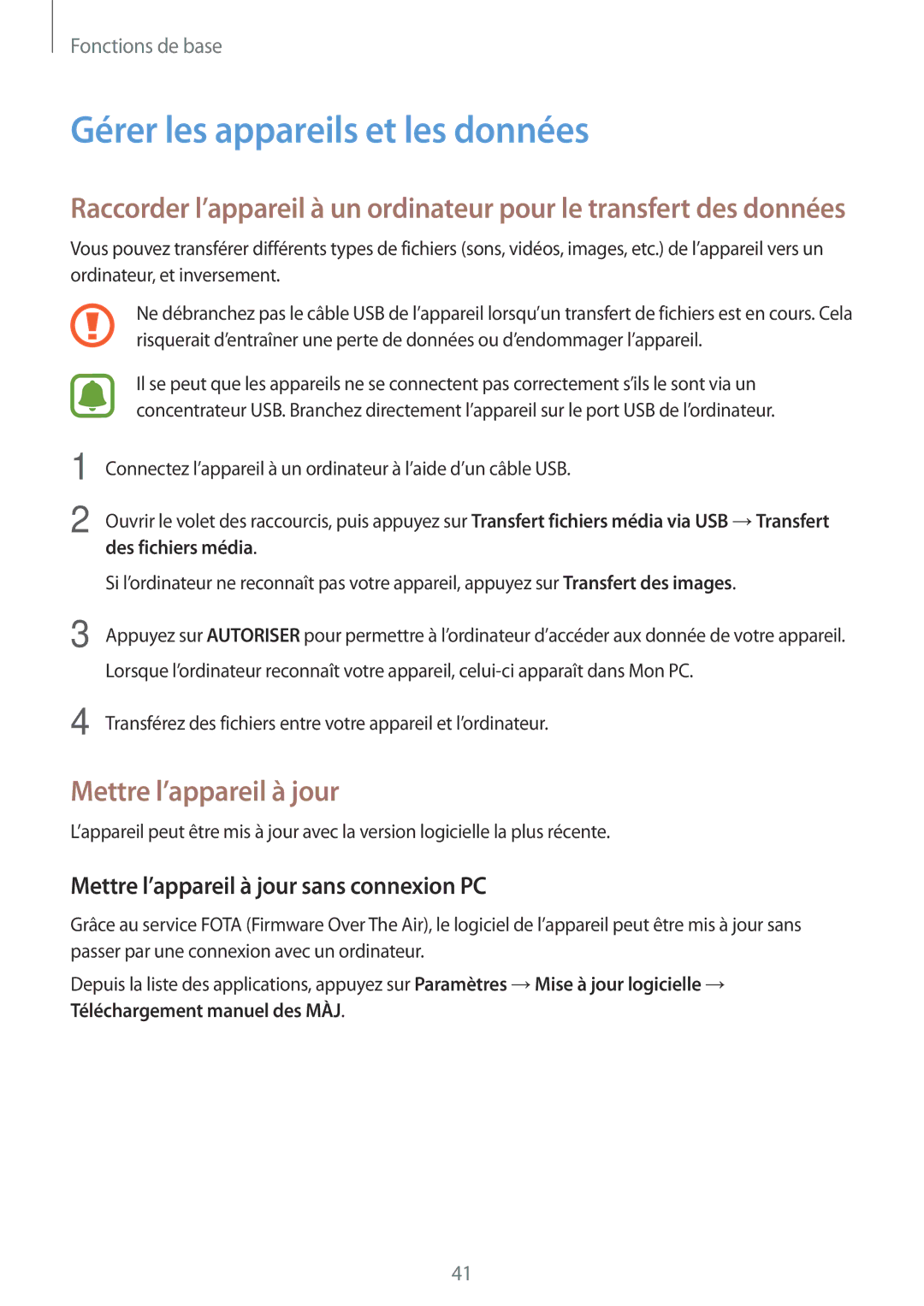 Samsung SM-T710NZKEXEF, SM-T810NZDEXEF, SM-T710NZWEXEF manual Gérer les appareils et les données, Mettre l’appareil à jour 