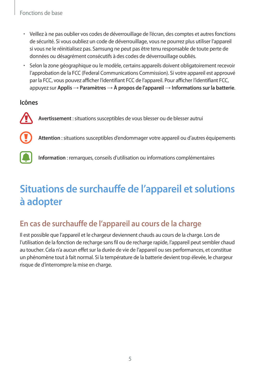 Samsung SM-T710NZKEXEF, SM-T810NZDEXEF, SM-T710NZWEXEF En cas de surchauffe de l’appareil au cours de la charge, Icônes 