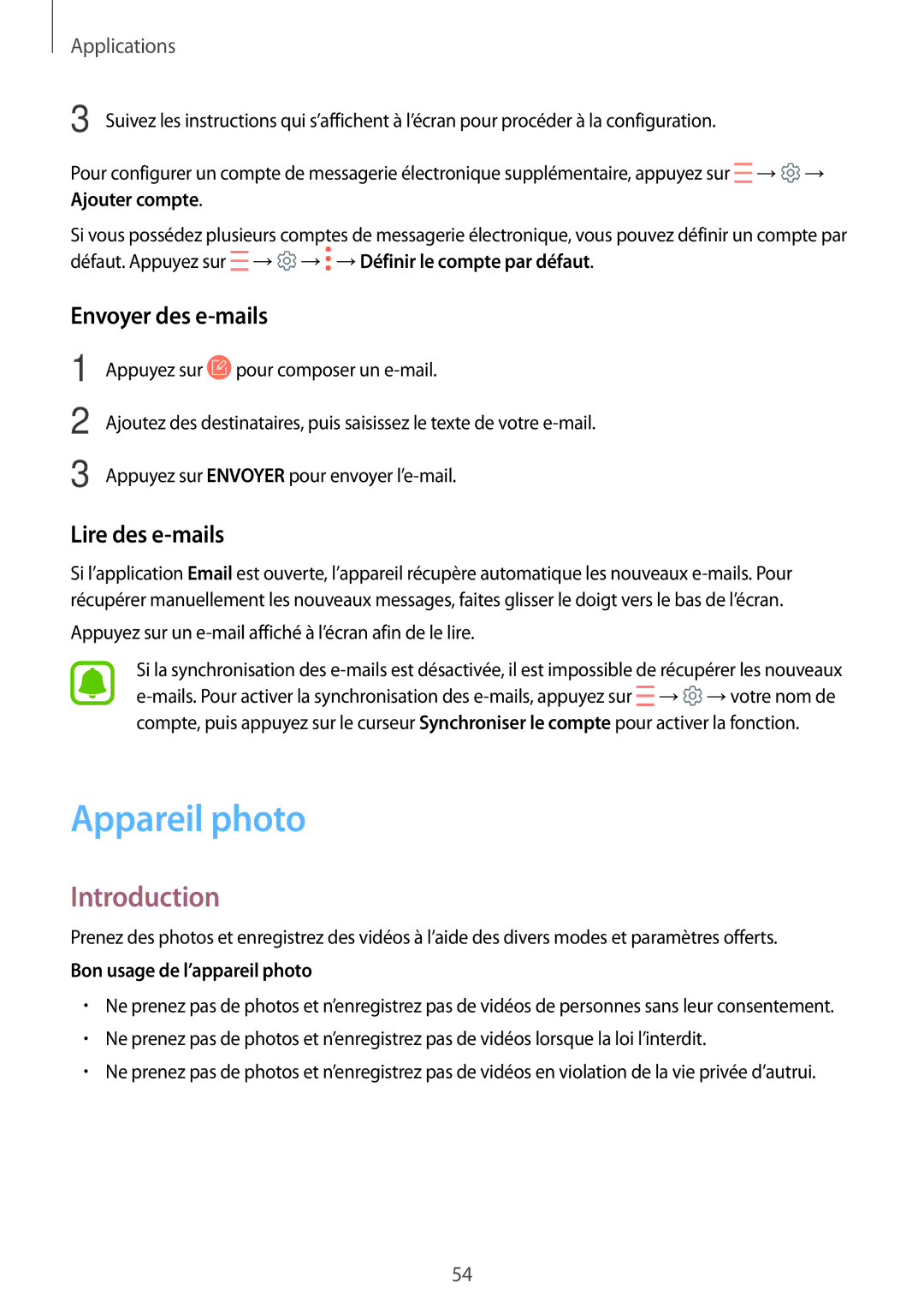 Samsung SM-T810NZDEXEF, SM-T710NZWEXEF, SM-T810NZKEXEF, SM-T810NZWEXEF Appareil photo, Envoyer des e-mails, Lire des e-mails 