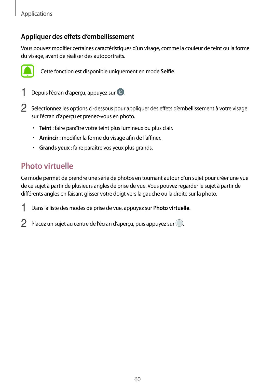 Samsung SM-T810NZDEXEF, SM-T710NZWEXEF, SM-T810NZKEXEF manual Photo virtuelle, Appliquer des effets d’embellissement 