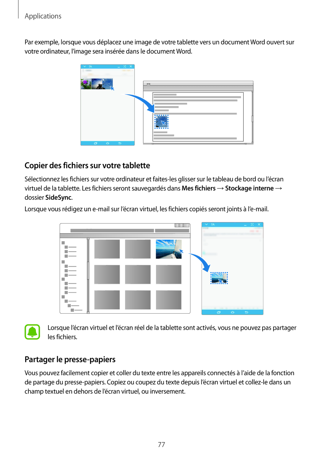 Samsung SM-T710NZKEXEF, SM-T810NZDEXEF, SM-T710NZWEXEF Copier des fichiers sur votre tablette, Partager le presse-papiers 