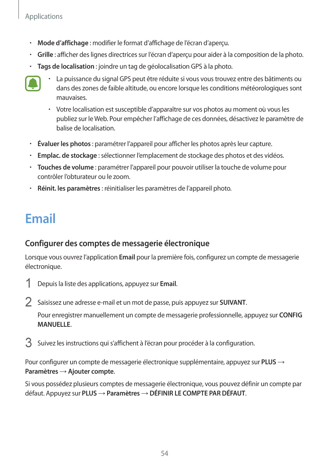 Samsung SM-T810NZWEXEF, SM-T810NZDEXEF, SM-T810NZKEXEF, SM-T810NZWFXEF Configurer des comptes de messagerie électronique 