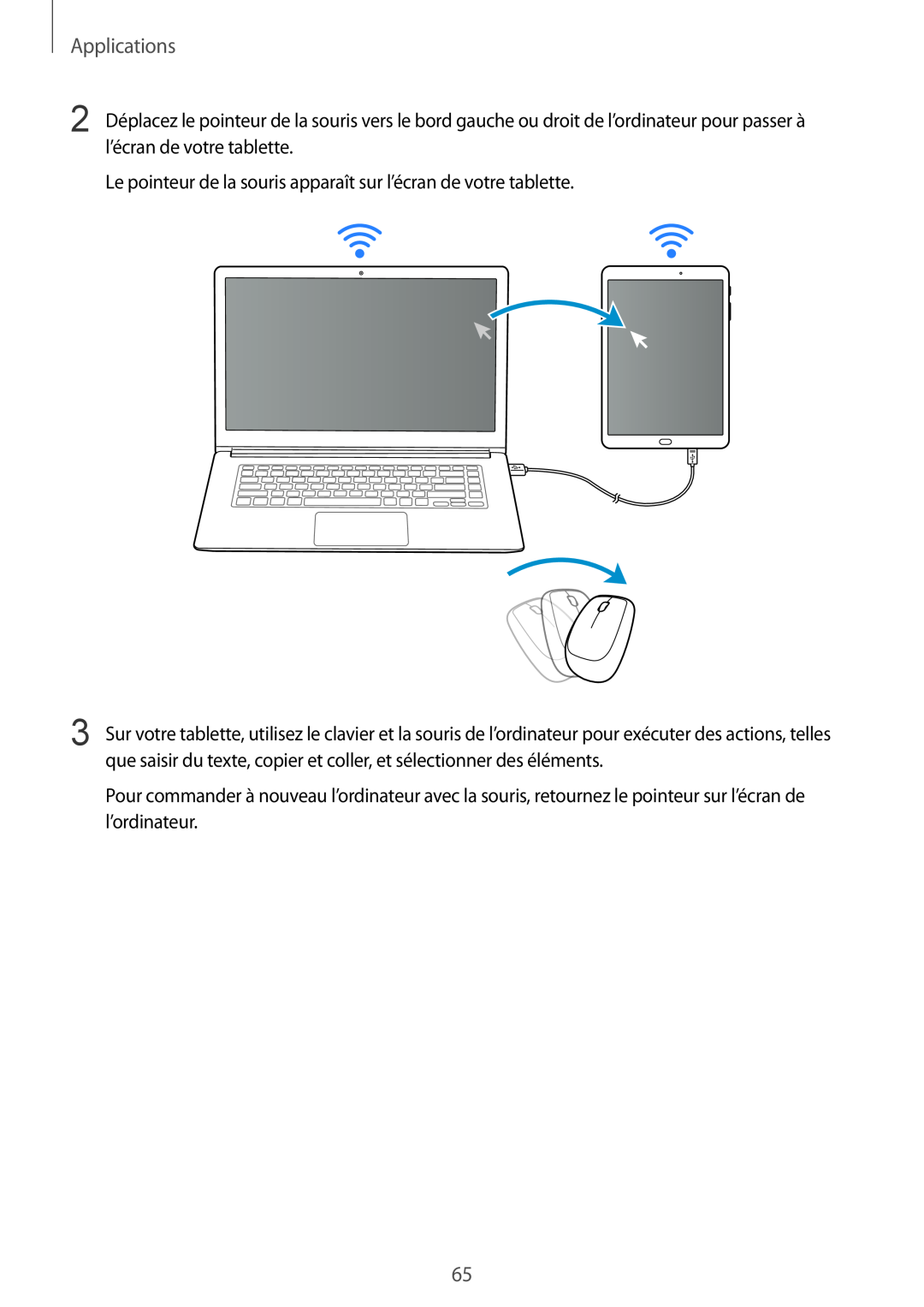 Samsung SM-T810NZKEXEF, SM-T810NZDEXEF manual Applications, Le pointeur de la souris apparaît sur l’écran de votre tablette 