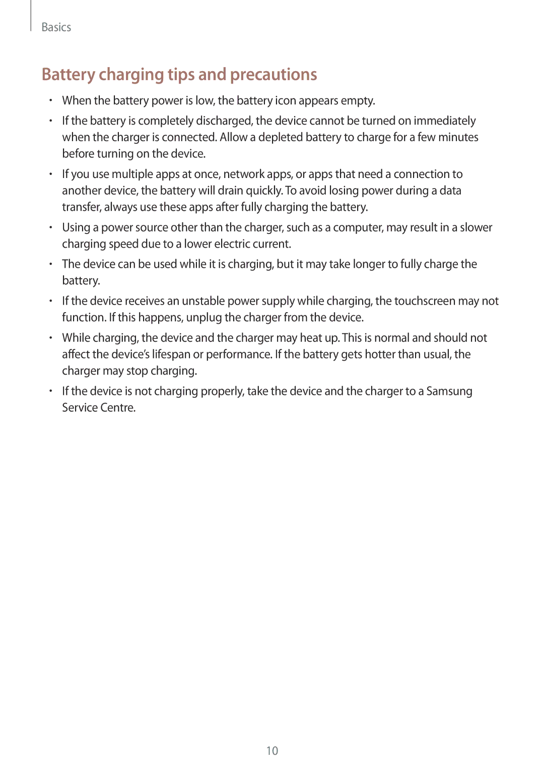 Samsung SM-T810NZKEPHN, SM-T810NZKEDBT, SM-T810NZWEDBT, SM-T810NZDEDBT, SM-T810NZDEXEF Battery charging tips and precautions 