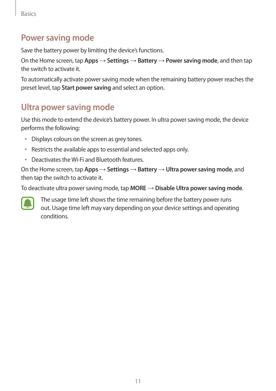 Samsung SM-T810NZDETUR, SM-T810NZKEDBT, SM-T810NZWEDBT, SM-T810NZDEDBT manual Power saving mode, Ultra power saving mode 