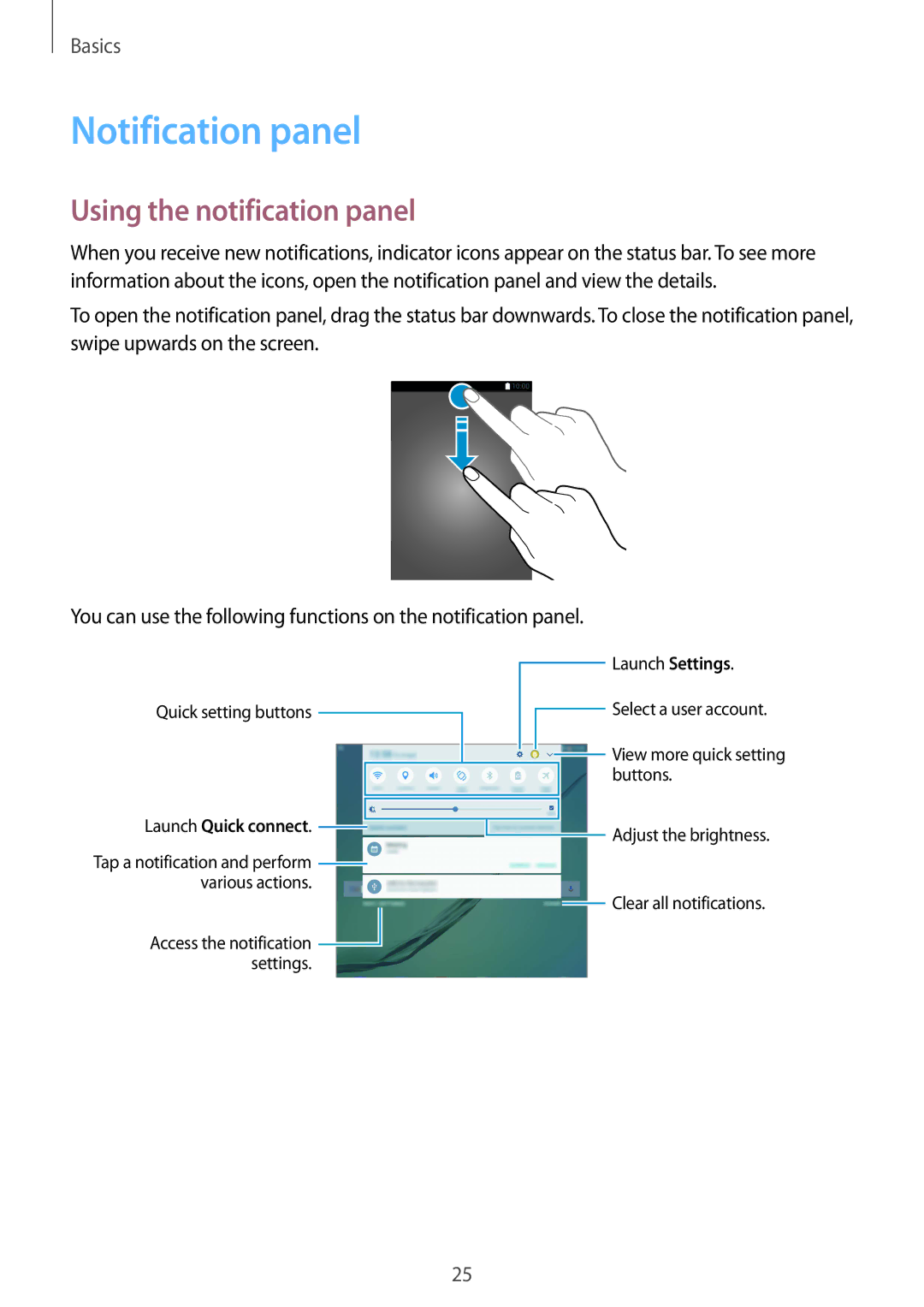 Samsung SM-T710NZWEBGL, SM-T810NZKEDBT, SM-T810NZWEDBT, SM-T810NZDEDBT manual Notification panel, Using the notification panel 