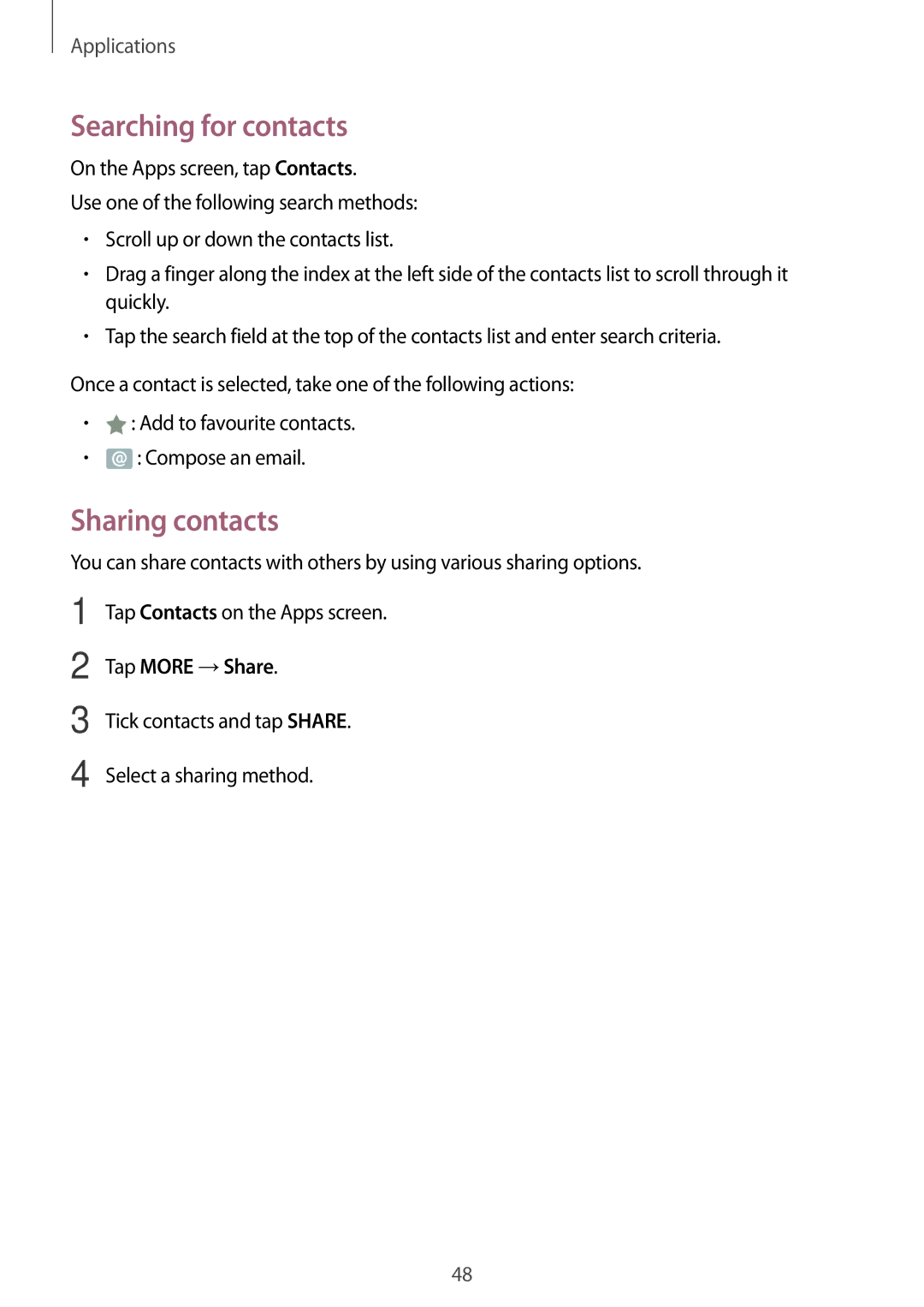 Samsung SM-T810NZWEAUT, SM-T810NZKEDBT, SM-T810NZWEDBT manual Searching for contacts, Sharing contacts, Tap More →Share 