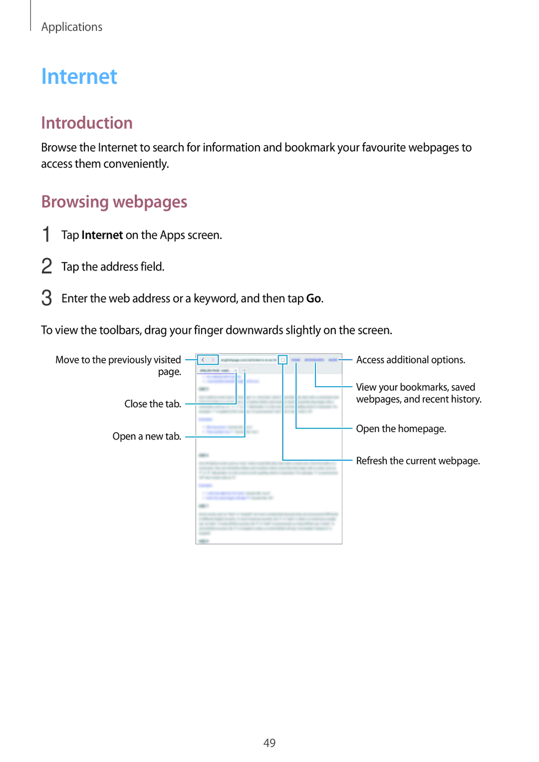 Samsung SM-T810NZWENEE, SM-T810NZKEDBT, SM-T810NZWEDBT, SM-T810NZDEDBT, SM-T810NZDEXEF manual Internet, Browsing webpages 