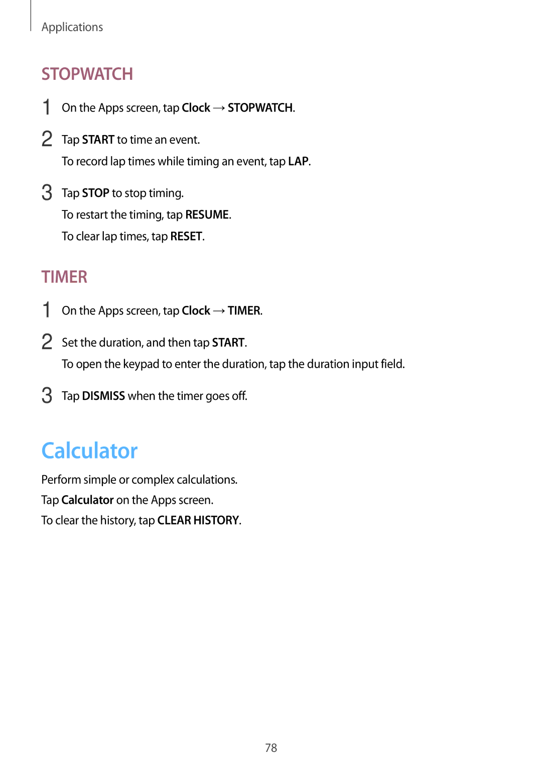 Samsung SM-T810NZWEPHE, SM-T810NZKEDBT, SM-T810NZWEDBT, SM-T810NZDEDBT, SM-T810NZDEXEF, SM-T710NZWEXEF Calculator, Stopwatch 