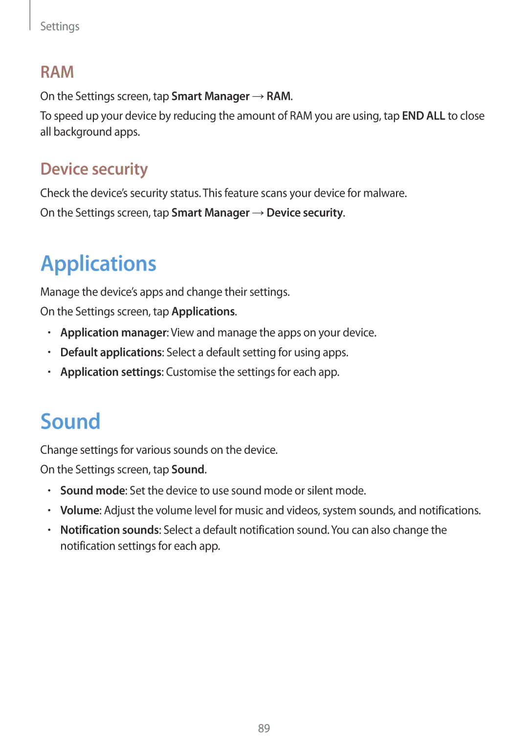 Samsung SM-T810NZKFAUT, SM-T810NZKEDBT, SM-T810NZWEDBT, SM-T810NZDEDBT, SM-T810NZDEXEF Applications, Sound, Device security 