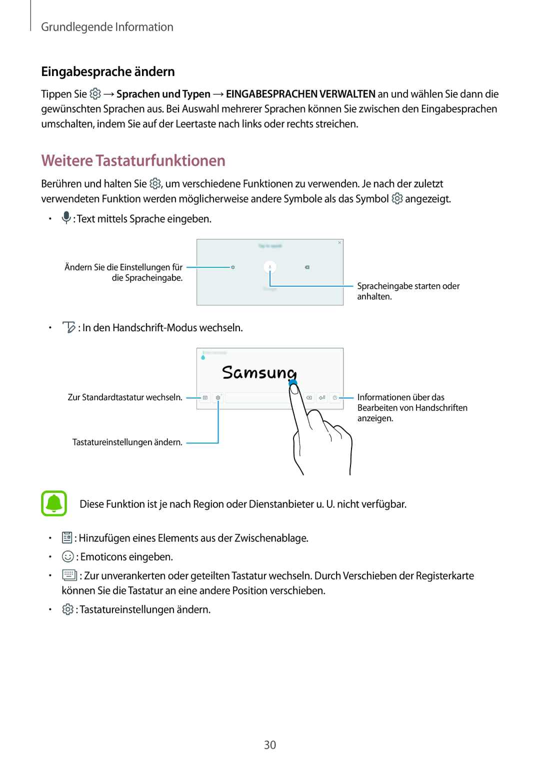 Samsung SM-T810NZKEDBT, SM-T810NZWEDBT, SM-T810NZDEDBT manual Weitere Tastaturfunktionen, Eingabesprache ändern 