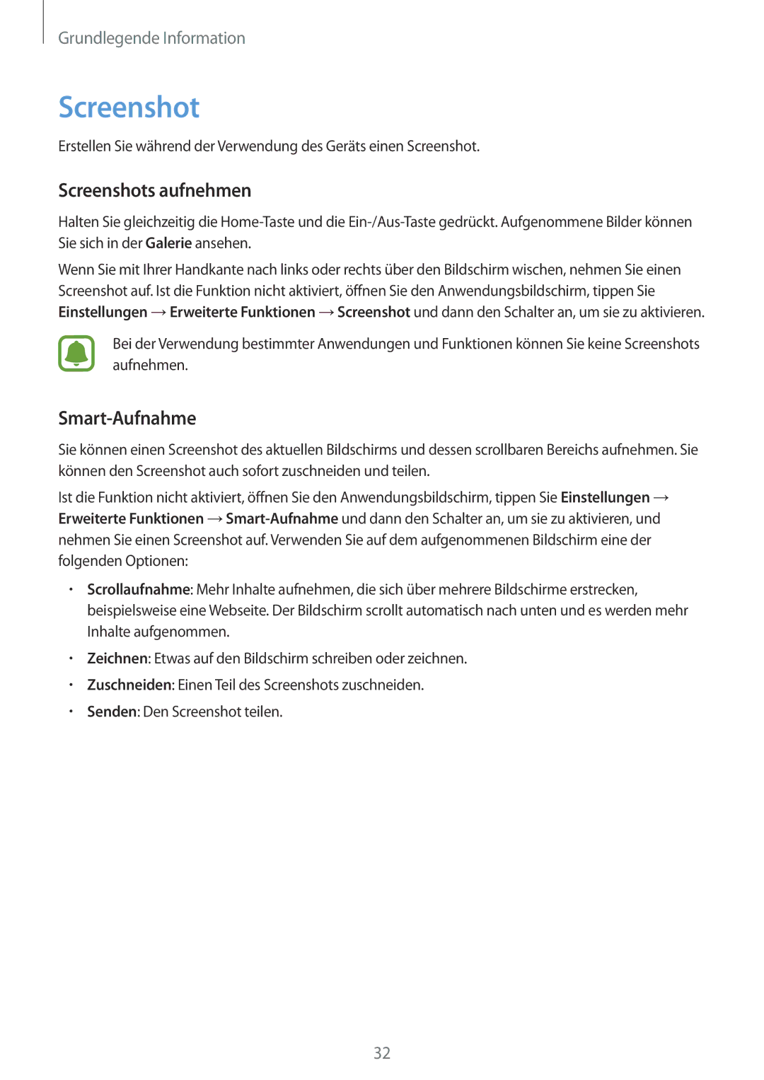 Samsung SM-T810NZDEDBT, SM-T810NZKEDBT, SM-T810NZWEDBT manual Screenshots aufnehmen, Smart-Aufnahme 