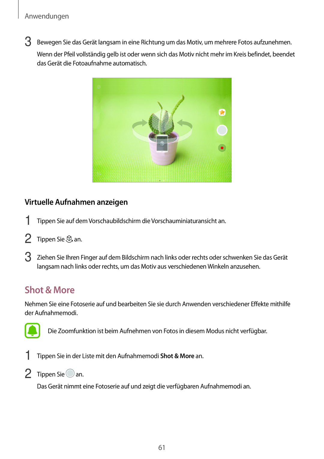 Samsung SM-T810NZWEDBT, SM-T810NZKEDBT, SM-T810NZDEDBT manual Shot & More, Virtuelle Aufnahmen anzeigen 