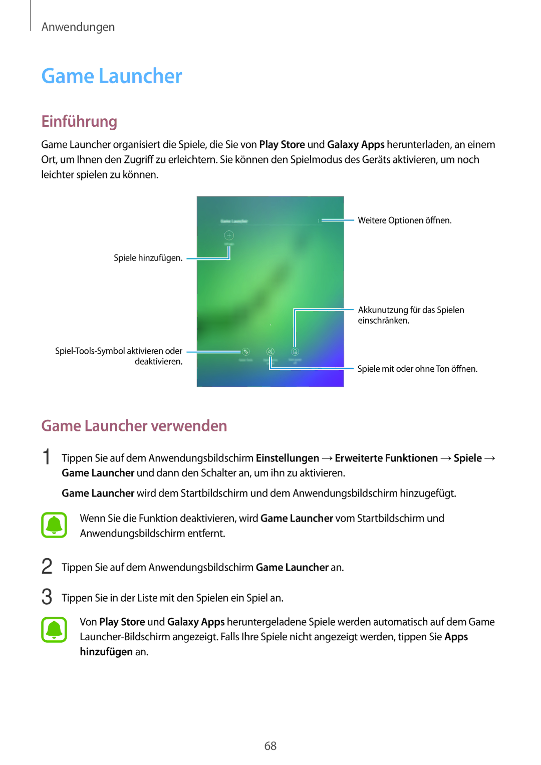 Samsung SM-T810NZDEDBT, SM-T810NZKEDBT, SM-T810NZWEDBT manual Game Launcher verwenden 