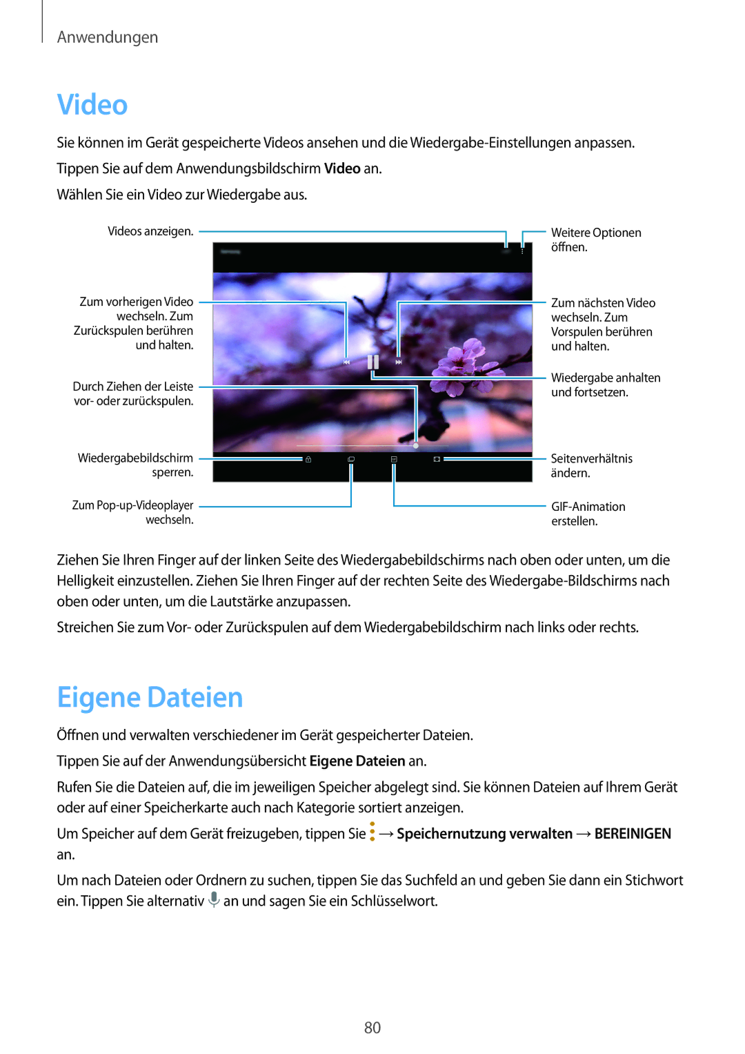 Samsung SM-T810NZDEDBT, SM-T810NZKEDBT, SM-T810NZWEDBT manual Video, Eigene Dateien 