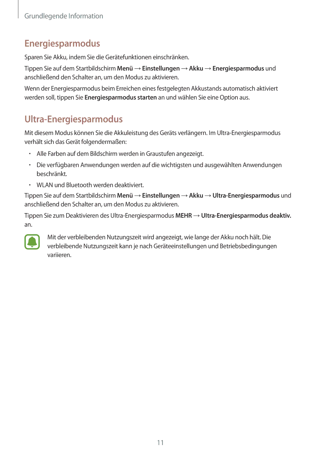 Samsung SM-T810NZDEDBT, SM-T810NZKEDBT, SM-T810NZWEDBT manual Ultra-Energiesparmodus 