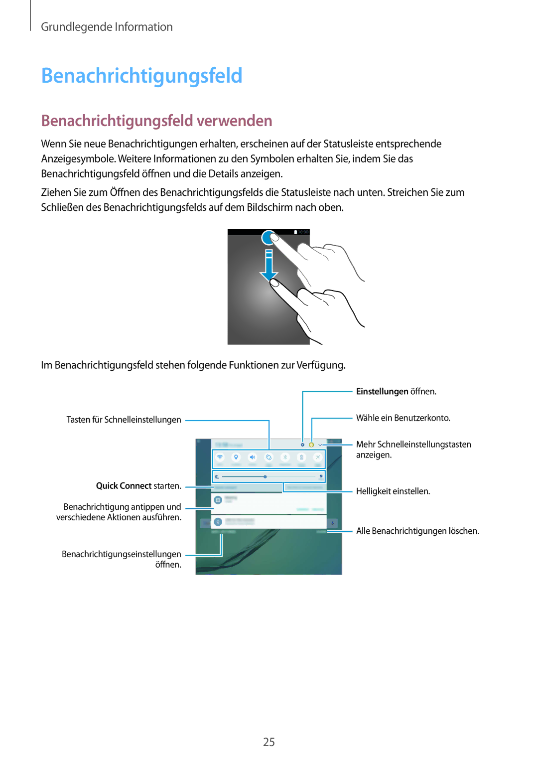 Samsung SM-T810NZWEDBT, SM-T810NZKEDBT, SM-T810NZDEDBT manual Benachrichtigungsfeld verwenden 