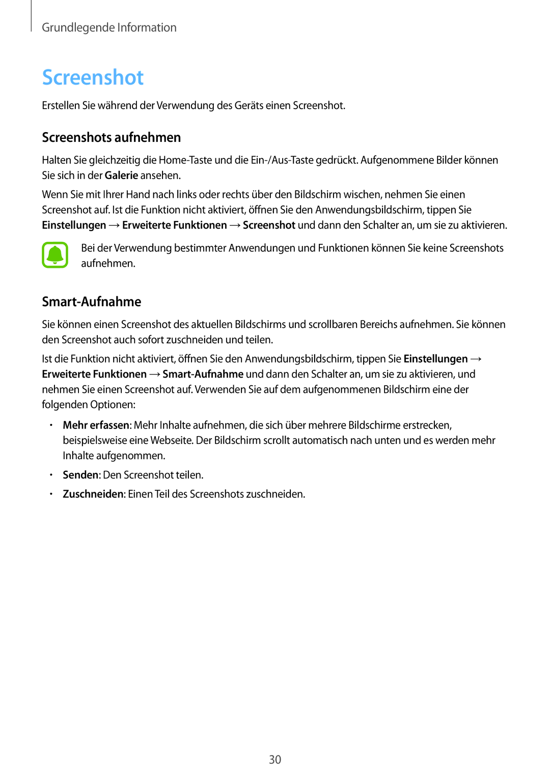 Samsung SM-T810NZKEDBT, SM-T810NZWEDBT, SM-T810NZDEDBT manual Screenshots aufnehmen, Smart-Aufnahme 