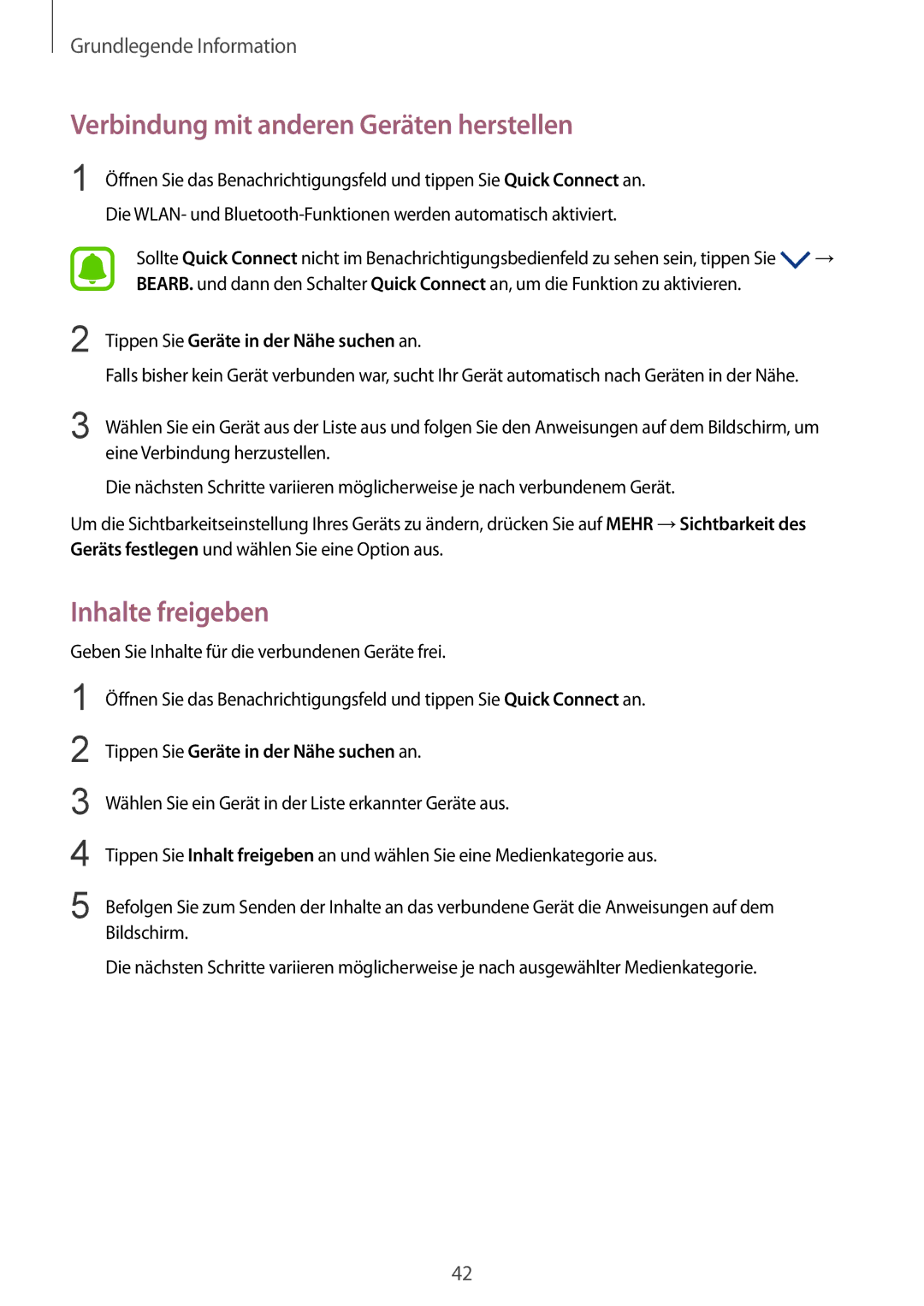 Samsung SM-T810NZKEDBT, SM-T810NZWEDBT, SM-T810NZDEDBT manual Verbindung mit anderen Geräten herstellen, Inhalte freigeben 