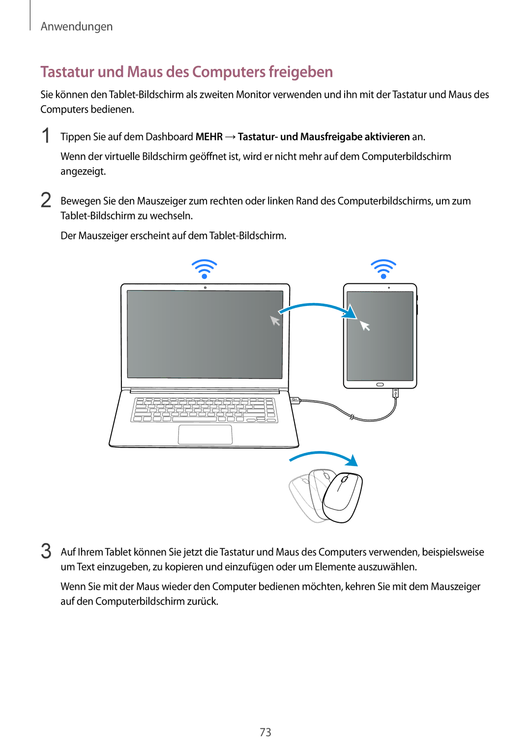 Samsung SM-T810NZWEDBT, SM-T810NZKEDBT, SM-T810NZDEDBT manual Tastatur und Maus des Computers freigeben 