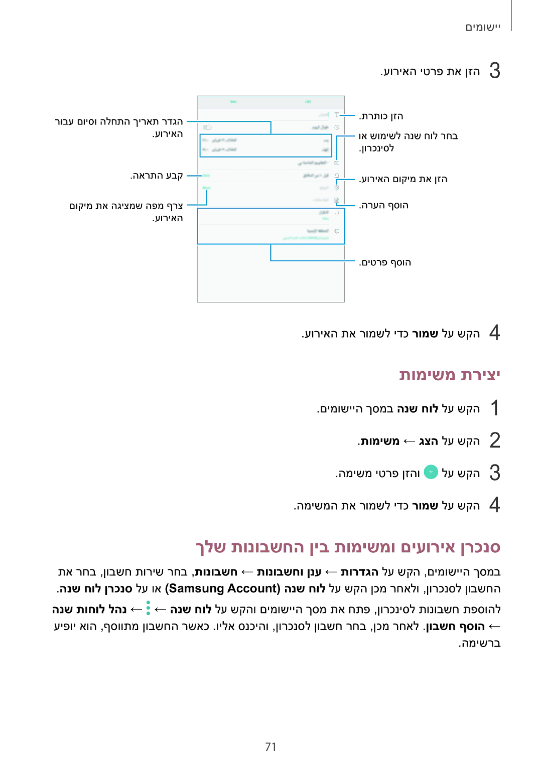 Samsung SM-T810NZKEILO manual תומישמ תריצי, ךלש תונובשחה ןיב תומישמו םיעוריא ןרכנס, תומישמ ← גצה לע שקה2 