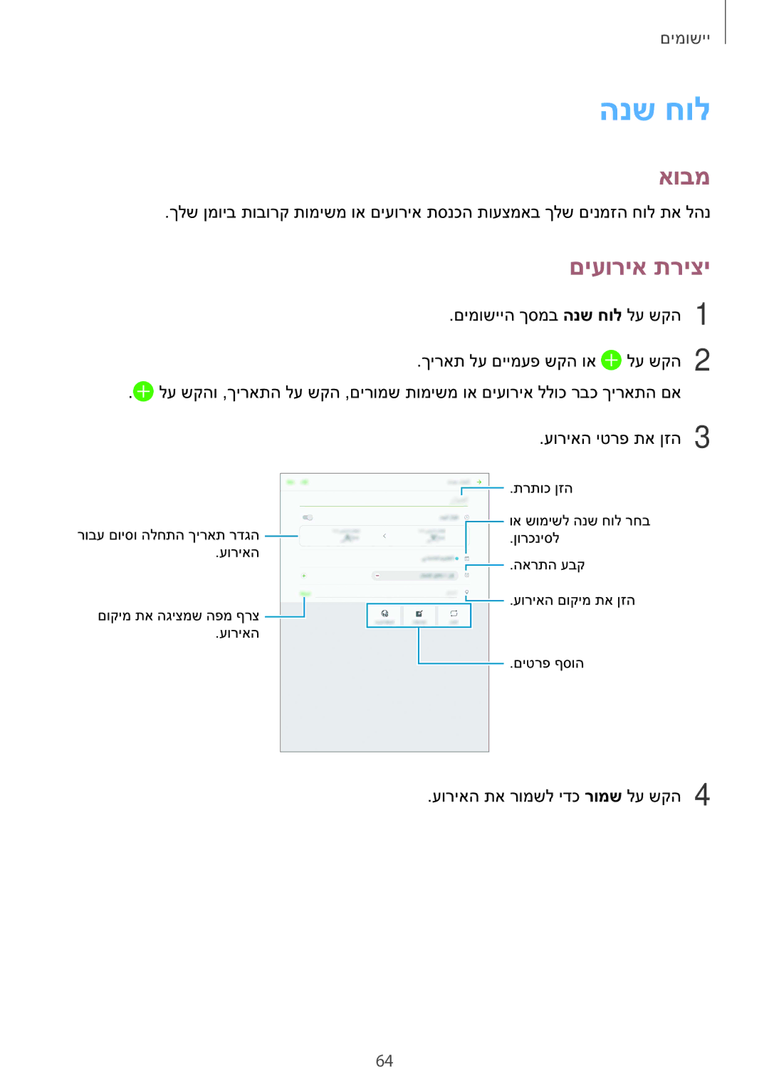 Samsung SM-T810NZKEILO manual הנש חול, םיעוריא תריצי 