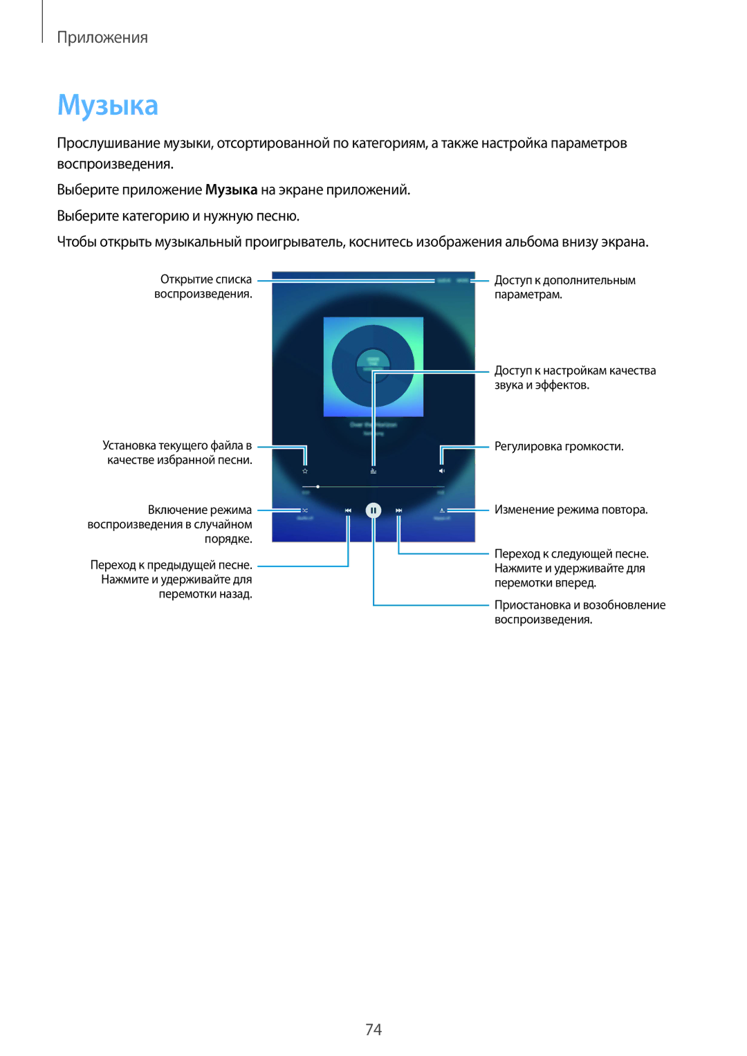 Samsung SM-T710NZKESER, SM-T810NZKESEB, SM-T810NZWESEB manual Музыка, Регулировка громкости Изменение режима повтора 