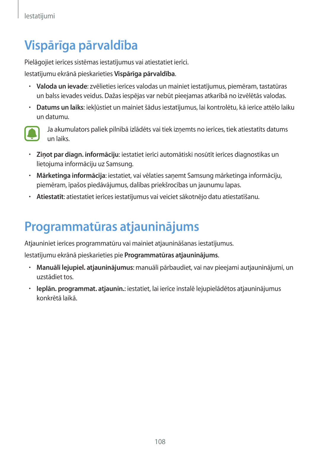 Samsung SM-T810NZKESEB, SM-T810NZWESEB, SM-T810NZDESEB manual Vispārīga pārvaldība, Programmatūras atjauninājums 