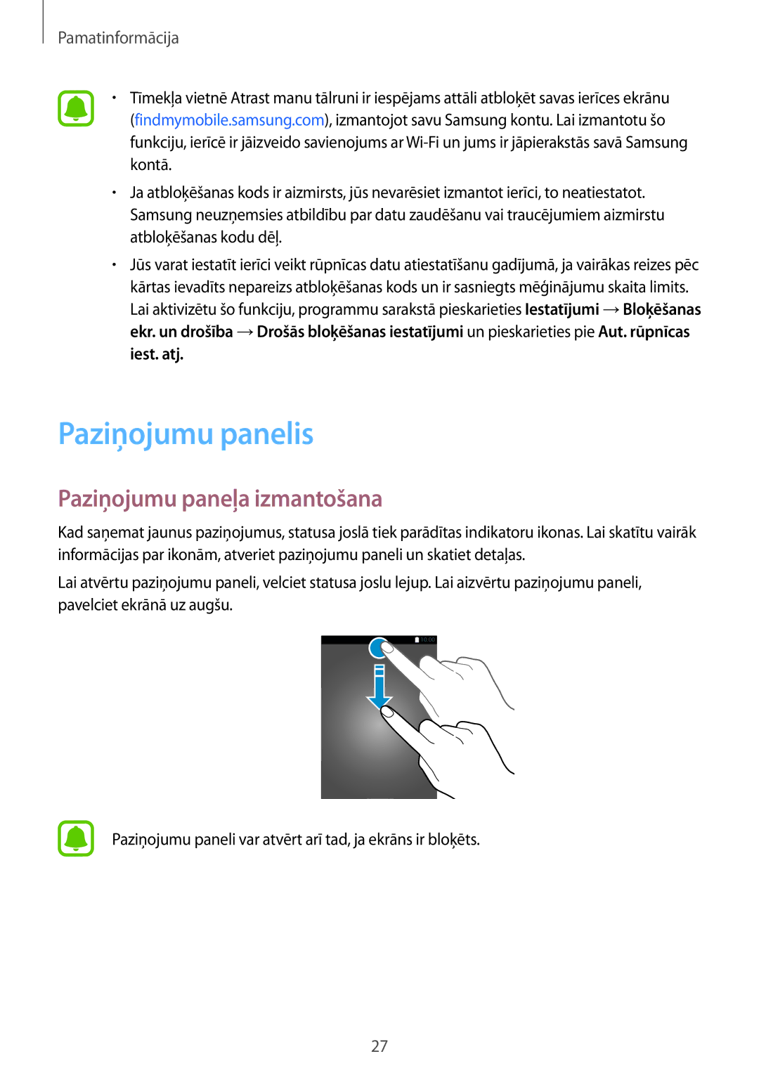 Samsung SM-T810NZKESEB, SM-T810NZWESEB, SM-T810NZDESEB manual Paziņojumu panelis, Paziņojumu paneļa izmantošana 