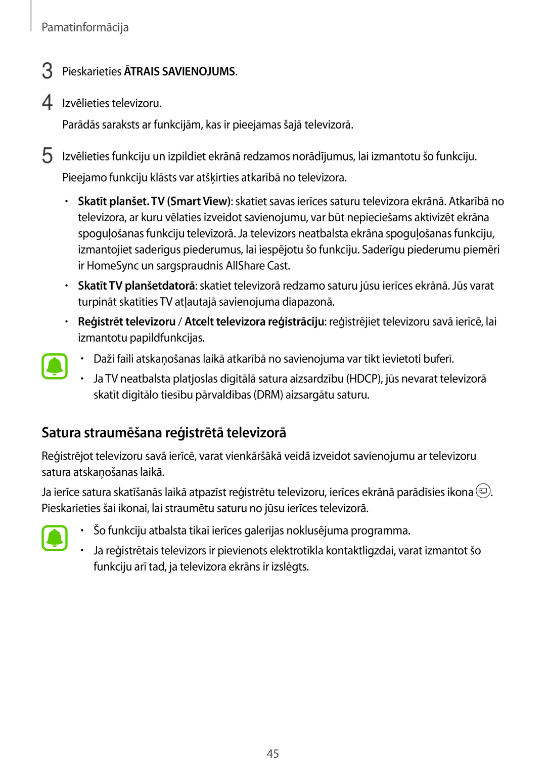 Samsung SM-T810NZKESEB, SM-T810NZWESEB, SM-T810NZDESEB manual Satura straumēšana reģistrētā televizorā 