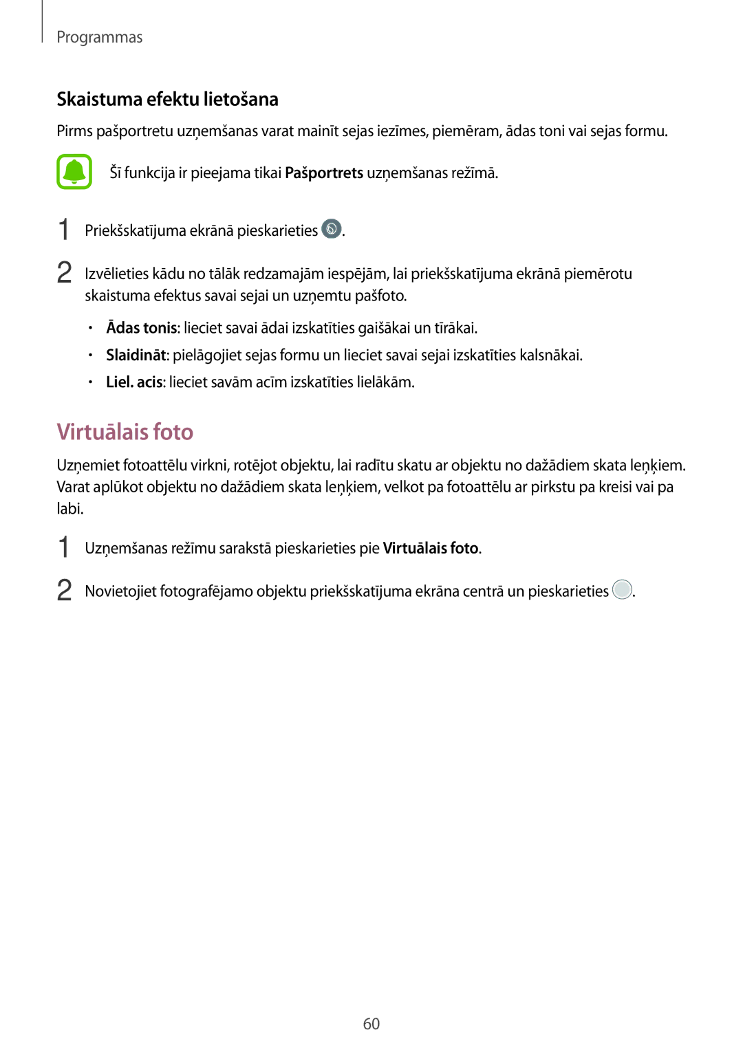Samsung SM-T810NZKESEB, SM-T810NZWESEB, SM-T810NZDESEB manual Virtuālais foto, Skaistuma efektu lietošana 