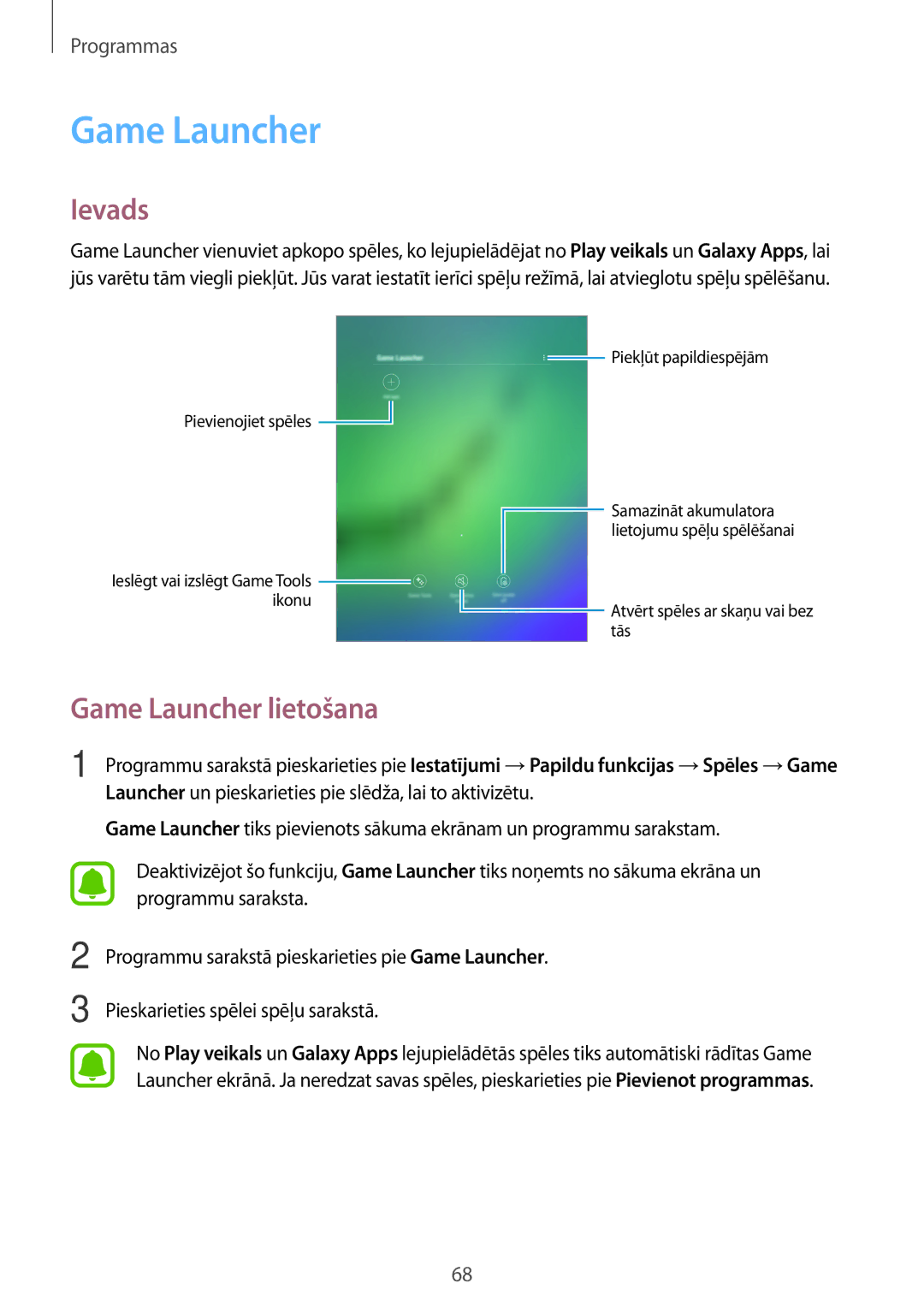 Samsung SM-T810NZDESEB, SM-T810NZKESEB, SM-T810NZWESEB manual Game Launcher lietošana 