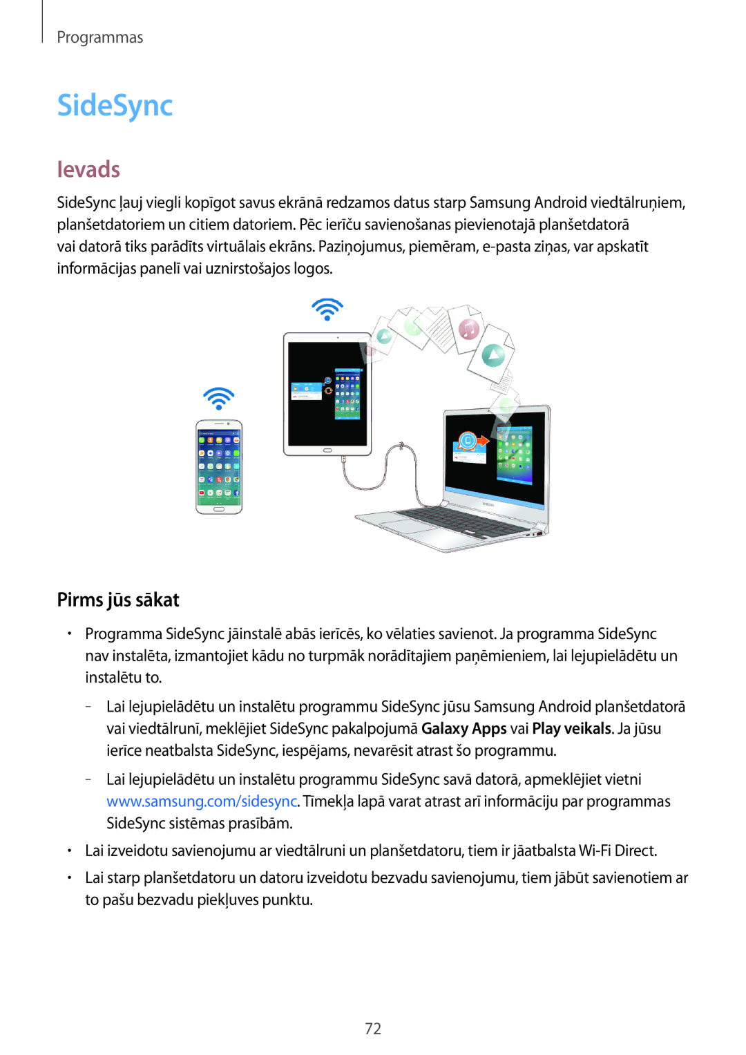 Samsung SM-T810NZKESEB, SM-T810NZWESEB, SM-T810NZDESEB manual SideSync, Pirms jūs sākat 