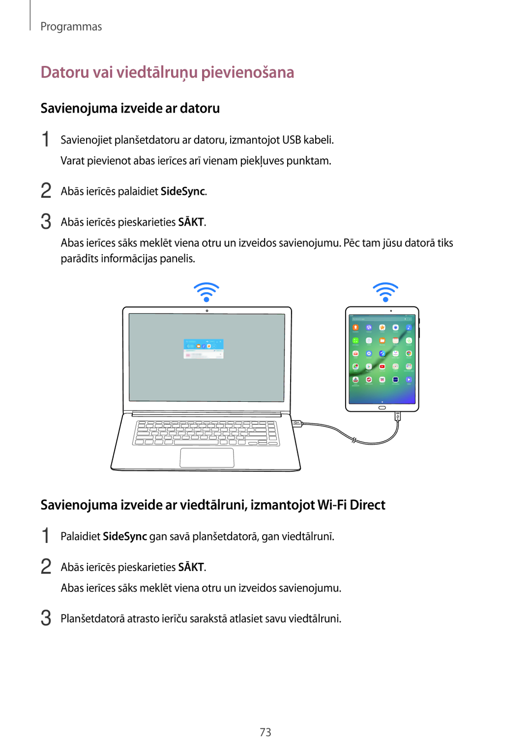 Samsung SM-T810NZWESEB, SM-T810NZKESEB, SM-T810NZDESEB Datoru vai viedtālruņu pievienošana, Savienojuma izveide ar datoru 