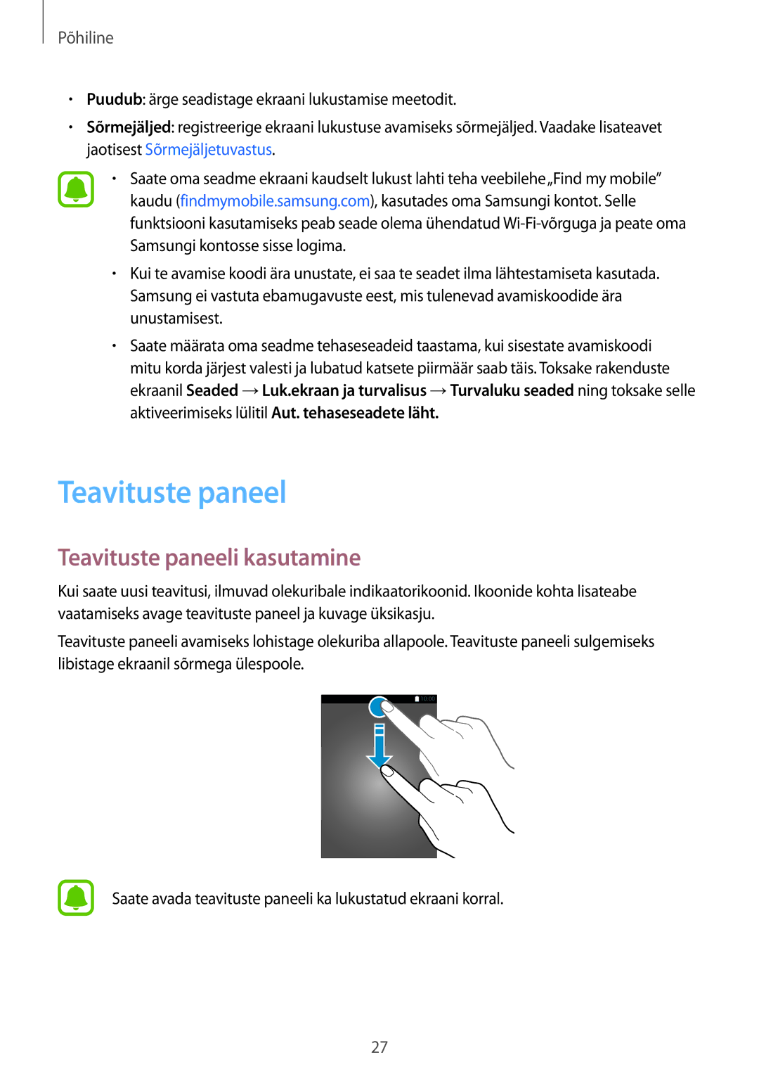 Samsung SM-T810NZKESEB, SM-T810NZWESEB, SM-T810NZDESEB manual Teavituste paneeli kasutamine 