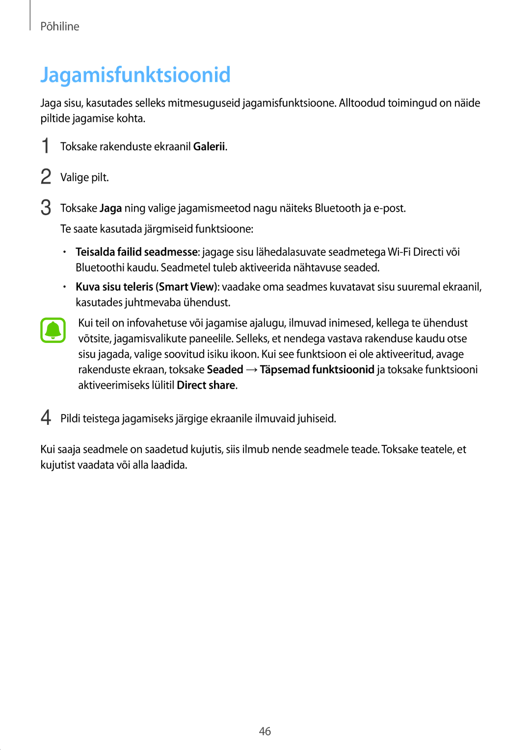 Samsung SM-T810NZWESEB, SM-T810NZKESEB, SM-T810NZDESEB manual Jagamisfunktsioonid 